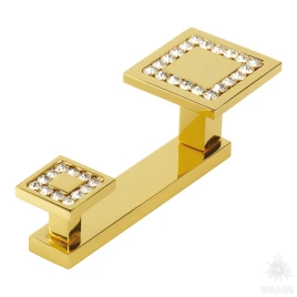 Brass Крючок мебельный двухрожковый с кристаллом 0471-003-2 глянцевое золото