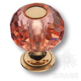 Brass Ручка кнопка 0737-318-1-Pink латунь глянцевое золото с розовым кристаллом