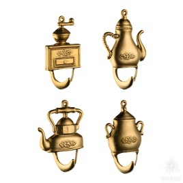 00087 Крючки для кухни "Чайная церемония" (4 штуки в комплекте), латунь