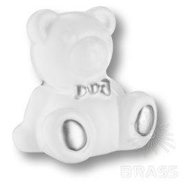 Brass Ручка кнопка детская T1W Teddy Мишка белый/серебро