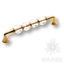 Brass Ручка скоба 2537-003-128 латунь глянцевое золото с кристаллами 128 мм