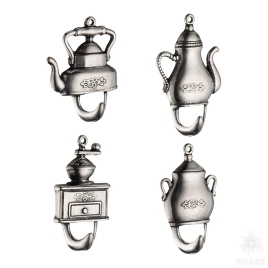 140087 Крючки для кухни"Чайная церемония"(4 штуки в комплекте), серебро