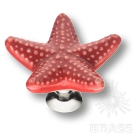 Brass Ручка кнопка STAR красный /глянцевый хром