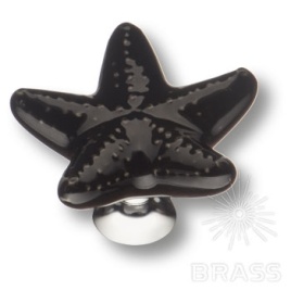Brass Ручка кнопка STAR чёрный /глянцевый хром