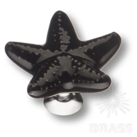 Brass Ручка кнопка STAR 007 чёрный /глянцевый хром