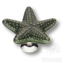 Brass Ручка кнопка STAR зелёный /глянцевый хром