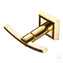 Brass Крючок однорожковый с кристаллами SWA 3506-2-75-030 BLACK глянцевое золото 24K с черными кристаллами