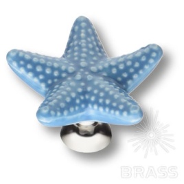 Brass Ручка кнопка STAR голубой /глянцевый хром