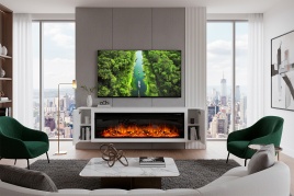 Каминокомплект Портал-тумба Madison (Разборный) - Бьянко белый с очагом Vision 60 LOG LED