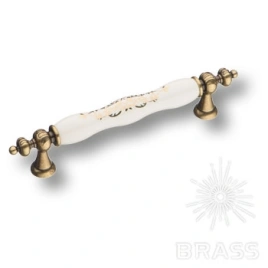 Brass Ручка скоба 1670-40-128-243 белый с орнаментом / старая бронза 128 мм