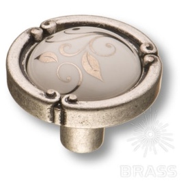 Brass Ручка кнопка 15.090.35.PO23W.16 цветочный орнамент / старое серебро