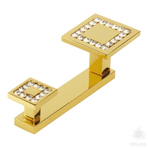 Brass Крючок мебельный двухрожковый с кристаллом 0471-003-2 глянцевое золото фото 1