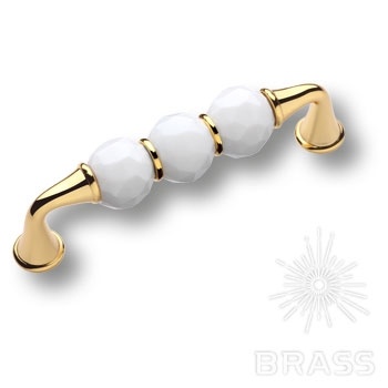 Brass Ручка скоба 2537-319-96-White латунь глянцевое золото с белыми кристаллами 96 мм фото 1
