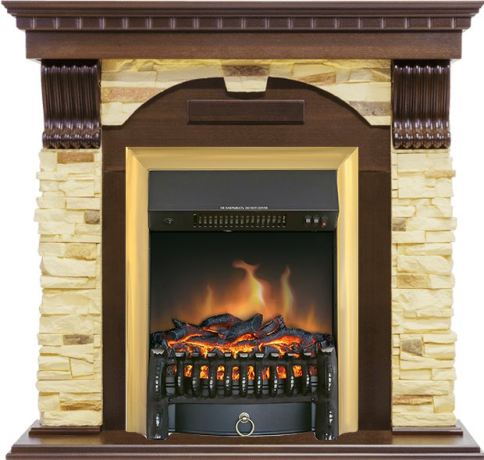 Каминокомплект Dublin угловой - Темный дуб / Сланец с очагом Fobos FX Brass фото 1