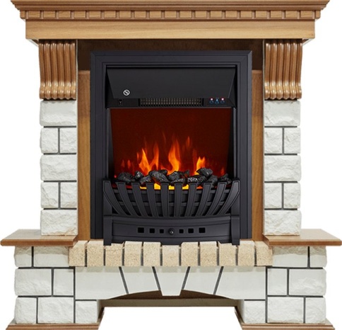 Каминокомплект Pierre Luxe - Дуб / Белый с очагом Aspen Black фото 2