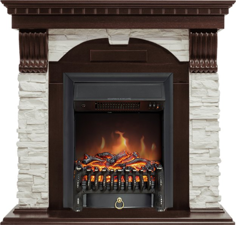 Каминокомплект Dublin угловой - Темный дуб / Сланец белый с очагом Fobos FX Black фото 1