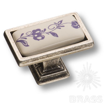 Brass Ручка кнопка 15.361.00.PO01.16 цветочный орнамент / старое серебро 32 мм фото 1