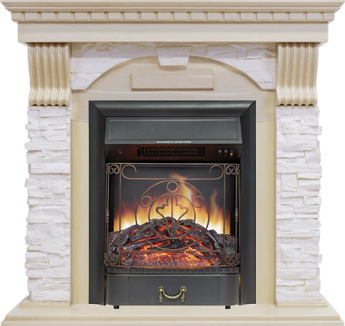 Каминокомплект Dublin - Слоновая кость с патиной / Сланец крем с очагом Majestic FX Black фото 1