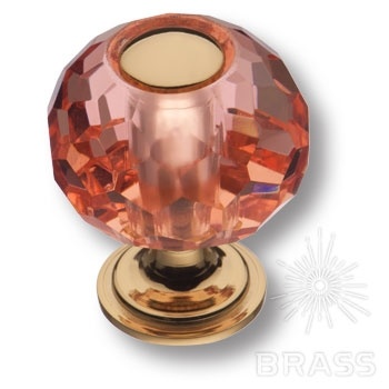 Brass Ручка кнопка 0737-318-1-Pink латунь глянцевое золото с розовым кристаллом фото 1