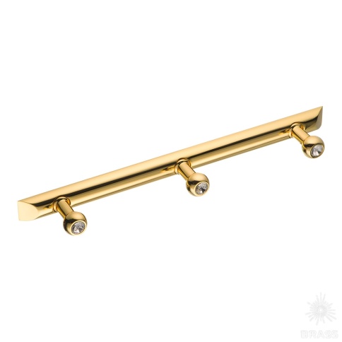 Brass Крючок мебельный трехрожковый с кристаллом 0493-003-3 SWR глянцевое золото фото 1