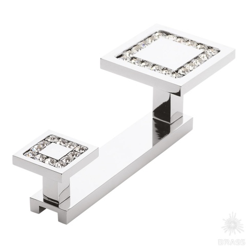 Brass Крючок мебельный двухрожковый с кристаллом 0471-005-2 глянцевый хром фото 1