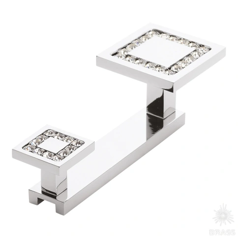 Brass Крючок мебельный двухрожковый с кристаллом 0471-005-2 глянцевый хром фото 1