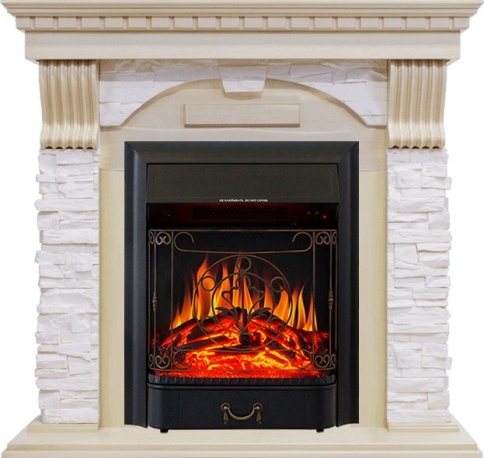 Каминокомплект Dublin - Слоновая кость с патиной / Сланец крем с очагом Majestic FX Black фото 2