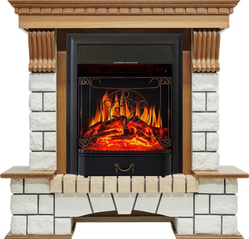 Каминокомплект Pierre Luxe - Дуб / Белый с очагом Majestic FX Black фото 2