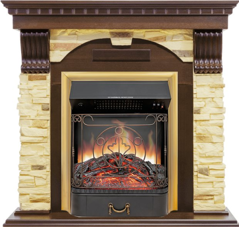 Каминокомплект Dublin - Темный дуб / Сланец с очагом Majestic FX Brass фото 1