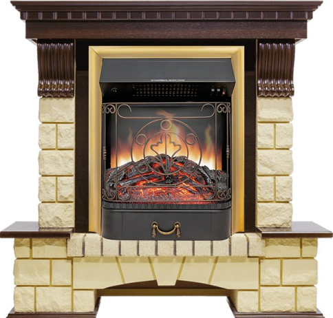 Каминокомплект Pierre Luxe - Темный дуб / Шампань с очагом Majestic FX Brass фото 1