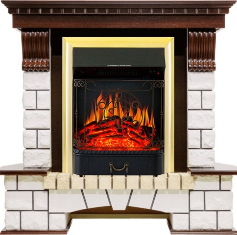 Каминокомплект Pierre Luxe угловой - Темный дуб / Белый с очагом Majestic FX Brass фото 2