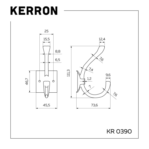 Крючок мебельный двухрожковый KR 0390 глянцевый хром фото 2