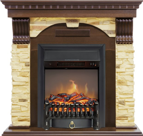 Каминокомплект Dublin угловой - Темный дуб / Сланец с очагом Fobos FX M Black фото 2