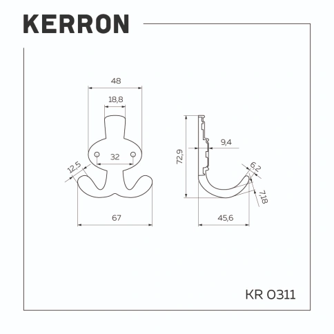 Крючок мебельный двухрожковый KR 0311 OAB оксидированная бронза фото 2
