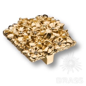 Brass Ручка кнопка "Bouquet" эксклюзивная коллекция 01.32.MO19 глянцевое золото 24K 32 мм фото 1