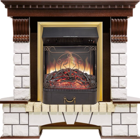 Каминокомплект Pierre Luxe угловой - Темный дуб / Белый с очагом Majestic FX M Brass фото 1