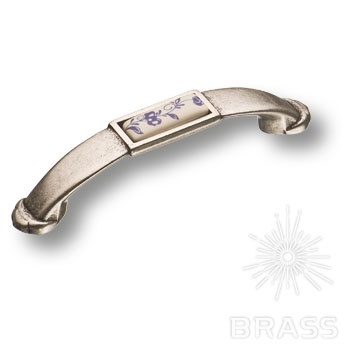 Brass Ручка кнопка 15.129.96.PO01.16 синий цветочный орнамент/ старое серебро 96 мм фото 1