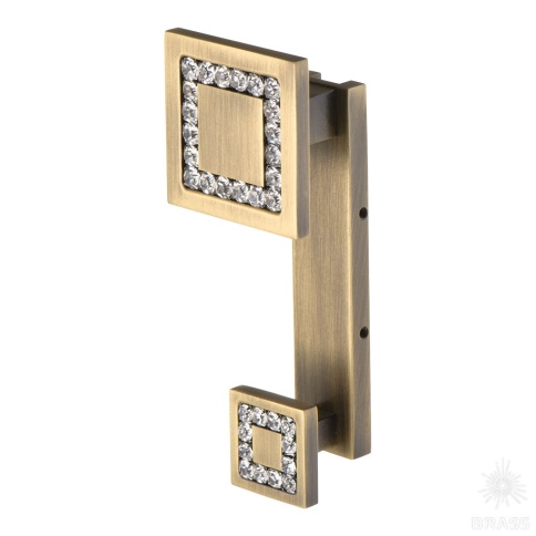 Brass Крючок мебельный двухрожковый с кристаллом 0471-013-2 состаренная латунь фото 1