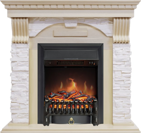 Каминокомплект Dublin - Слоновая кость с патиной / Сланец крем с очагом Fobos FX Black фото 1