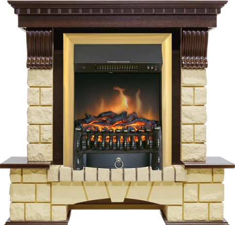 Каминокомплект Pierre Luxe - Темный дуб / Шампань с очагом Fobos FX Brass фото 1