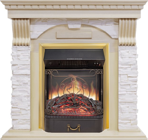 Каминокомплект Dublin - Слоновая кость с патиной / Сланец крем с очагом Majestic FX M Brass фото 1