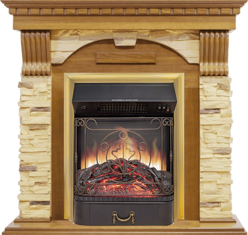 Каминокомплект Dublin -  Дуб / Сланец с очагом Majestic FX M Brass фото 1