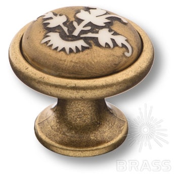 Brass Ручка кнопка 3008-40-EMBOSSING орнамент (цветок) / старая бронза фото 1