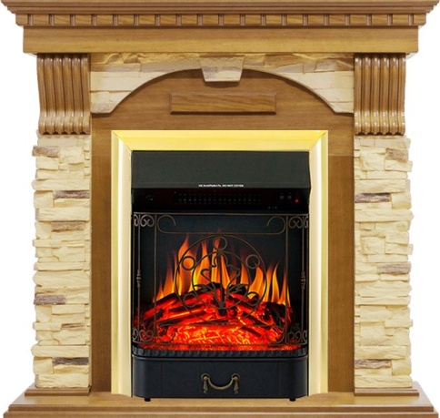 Каминокомплект Dublin -  Дуб / Сланец с очагом Majestic FX Brass фото 2