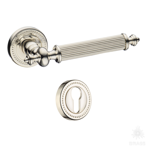 Brass Ручка дверная в комплекте с накладкой под цилиндрический замок 0212-016Y латунь, глянцевый никель фото 1