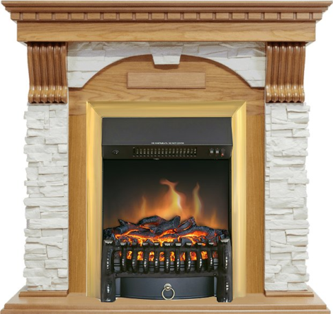 Каминокомплект Dublin - Дуб / Сланец белый с очагом Fobos FX Brass фото 1