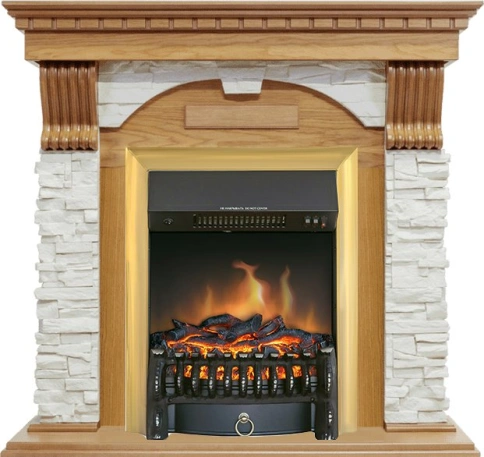 Каминокомплект Dublin - Дуб / Сланец белый с очагом Fobos FX Brass фото 1
