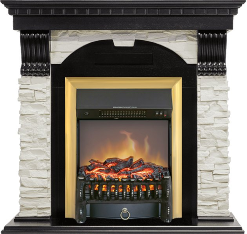 Каминокомплект Dublin - Венге / Сланец белый с очагом Fobos FX M Brass фото 1