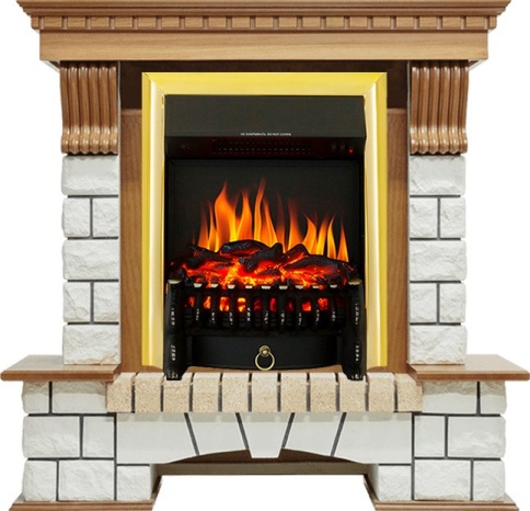 Каминокомплект Pierre Luxe - Дуб / Белый с очагом Fobos FX Brass фото 2