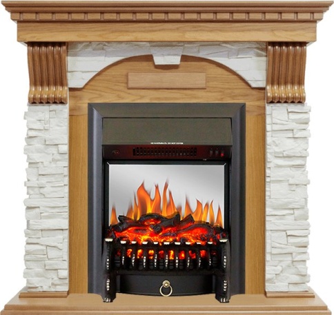 Каминокомплект Dublin - Дуб / Сланец белый с очагом Fobos FX M Black фото 2